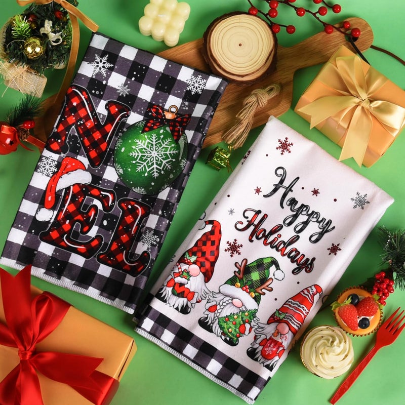 TREWAVE Christmas Kitchen Dish Towels 18 x 27 Inch Buffalo Plaid Christmas Tree Gnome Hand & Tea Towels Winter Holiday Xmas Kitchen Decor Absorbent Drying Cloth for Cooking Set of 6 - Image 4
